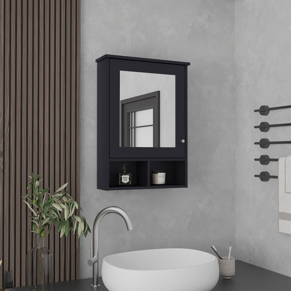 English Elm Vina Mirrored Medicine Cabinet 29" High Organizer with Three Hidden Shelves and Two Open Shelves, Durable Storage Black 34.7 L x 23.3 W x 4.8 H B200P235868