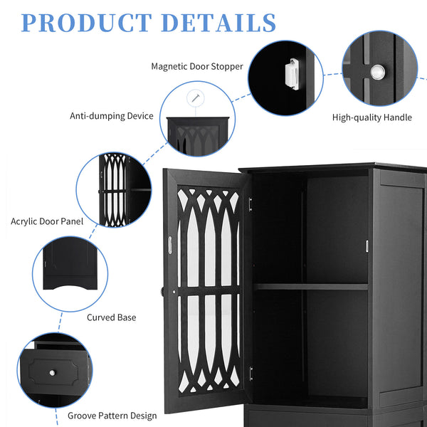 English Elm Tall Bathroom Cabinet Slim Freestanding Storage with Drawer & Doors, Adjustable Shelves, MDF Build Black WF289427AAB