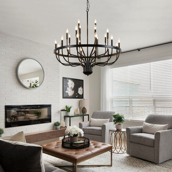 English Elm 39.3 Inch Wood Wagon Wheel Chandelier with Seeded Glass Shades 20-light Farmhouse W5008P464942