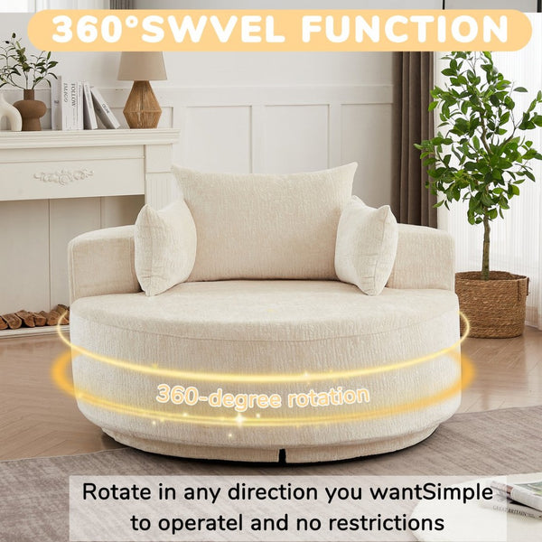 English Elm 55''l 55'l Chenille Foam Swivel Lounge Chair Plush 360 Rotation Modern Seating for Any Room W834S00595