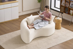 English Elm LY-042 Zen-Inspired S-Curved Dual-Depth Loveseat with Chenille Upholstery, Ready-to-Use Comfort White W2231P329713