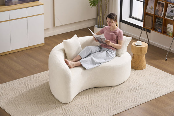 English Elm LY-042 Zen-Inspired S-Curved Dual-Depth Loveseat with Chenille Upholstery, Ready-to-Use Comfort White W2231P329713
