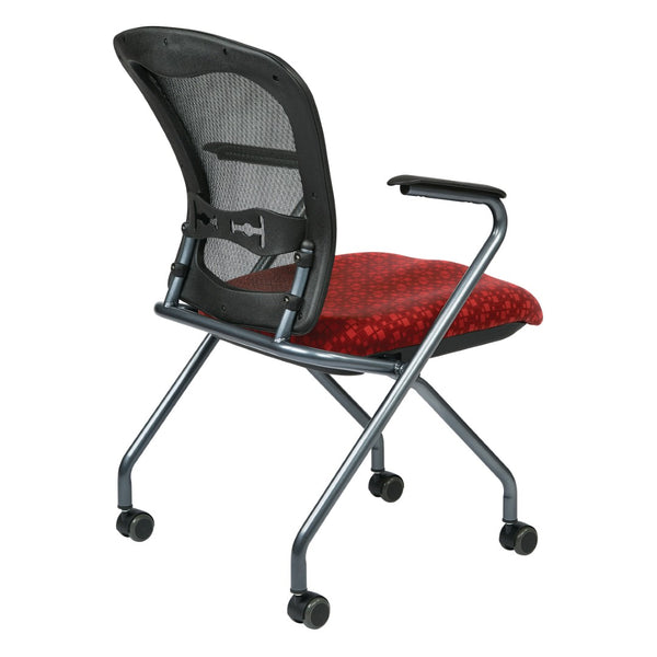 OSP Home Furnishings Deluxe Pro-line Ii Folding Nesting Armchair with Mesh Back and Lumbar Support Tomato 84440-K115