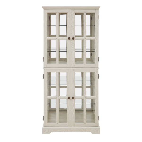 English Elm Curio Clear Glass Display Cabinet with Lattice Doors, Adjustable Shelves, E26 Bulb Included, Vintage Chic White W2275P231687