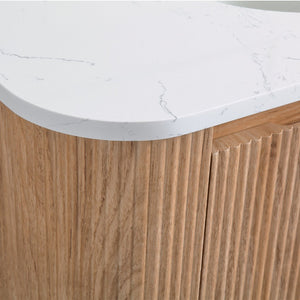 English Elm Arcora Floating Bathroom Vanity Slatted Wood Front Carrara Marble Ceramic Sink Modern W3235S00008