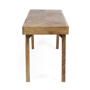 English Elm Wooden Mango Bench Hand Carved Diamond Seat Splayed Legs Farmhouse Entryway Accent N768P412484N