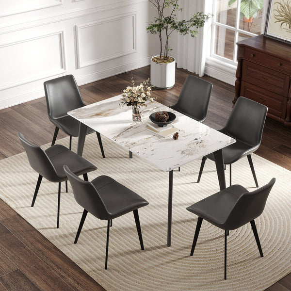 English Elm 55.12" Modern Artificial Stone Dining Table With Dark Grey Metal Legs - Seats 6, Minimalist Style W1535S00520