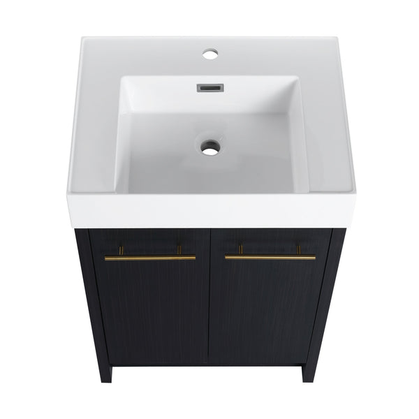 English Elm 24 Inch Freestanding Bathroom Vanity With Resin Sink, Soft-Close Doors & Adjustable Storage Options W999S00177