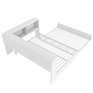 English Elm Metal Full Size Daybed with Trundle, Built-In Storage Cabinets & USB Ports for Small Rooms White DL001523AAK