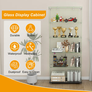 English Elm 5-Tier Glass Display Cabinet with 5 LED Modes, Tempered Glass, Double Doors, Sturdy Steel Hardware W2700P353067
