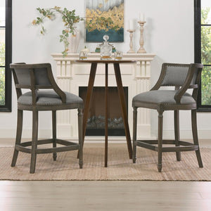 English Elm Jennifer Taylor Home - Paris 26.5" Farmhouse Counter Height Bar Stool with Upholstered Linen Seat, Hardwood Frame, Brass Footrest Gray B2719P238378