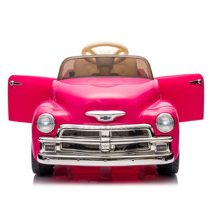 English Elm 12v Chevrolet 3100 Licensed Vintage Pickup Ride on Truck with Led Lights and Parent Remote Pink W1578P214161