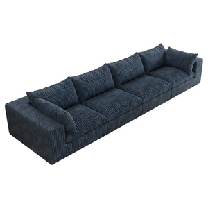 English Elm 157.6" Corduroy Modular Cloud Sofa Feather Fill Deep Lounge Seating for Living Room Blue W2824S00193
