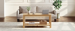 English Elm Arc Corner Oak Coffee Table with Open Shelf Wave Grain Legs Modern Living Room Accent W5563P449955