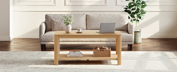 English Elm Arc Corner Oak Coffee Table with Open Shelf Wave Grain Legs Modern Living Room Accent W5563P449955