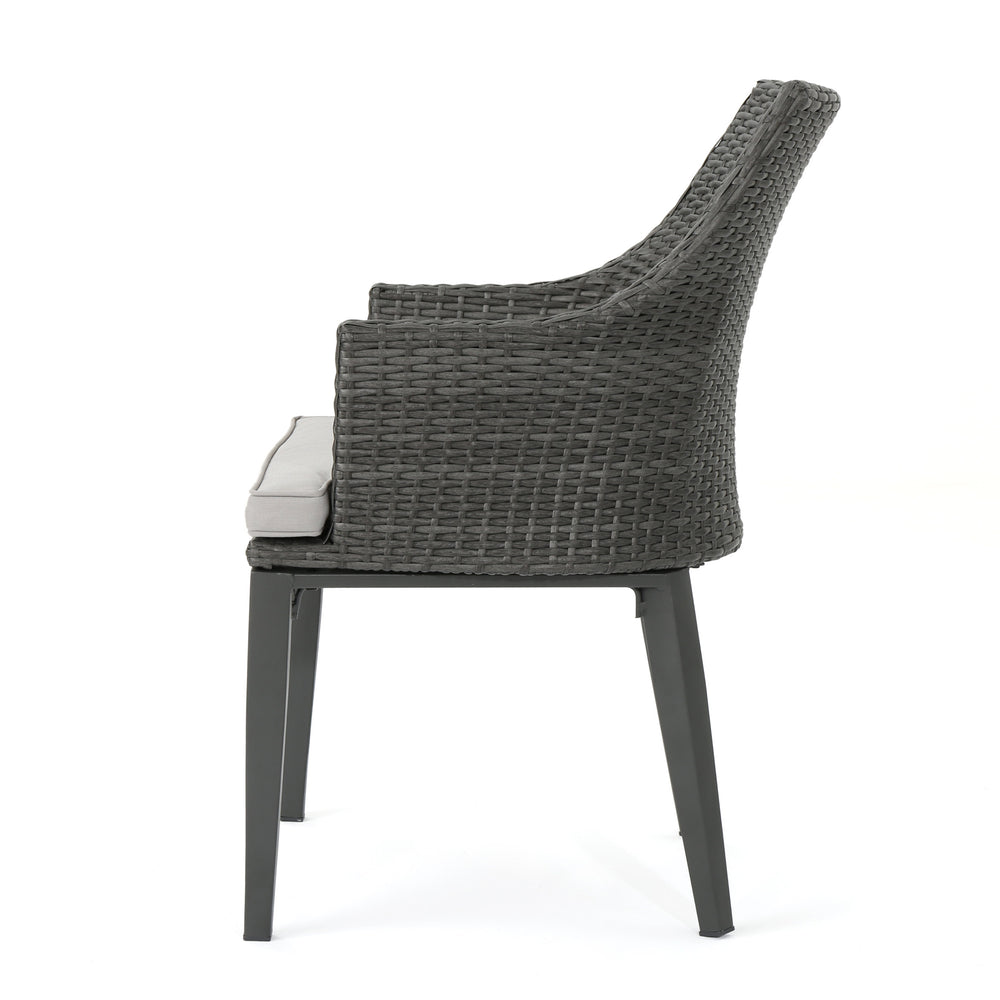 English Elm Christopher Knight Home® - HILLHURST Woven Rattan Outdoor Chair Set of 2 with Water-Resistant Cushions, Weatherproof Metal Frame Grey 61563.00GRY