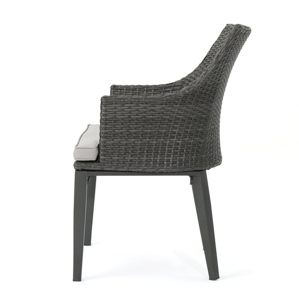 English Elm Christopher Knight Home® - HILLHURST Woven Rattan Outdoor Chair Set of 2 with Water-Resistant Cushions, Weatherproof Metal Frame Grey 61563.00GRY