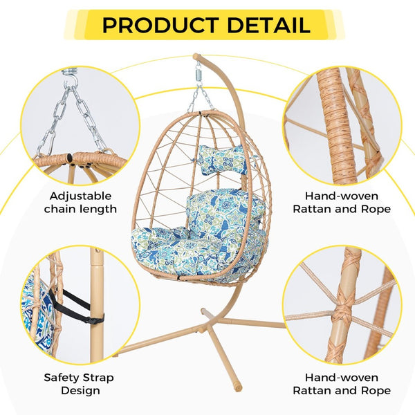 English Elm Hanging Egg Swing Chair Pe Wicker Foldable Indoor Outdoor Patio Ergonomic Cradle Seat T5880P497567