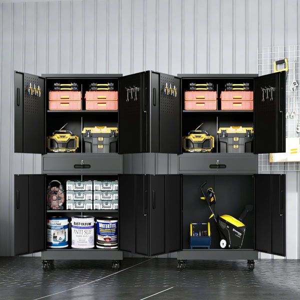 English Elm Metal Rolling Garage Cabinet with Pegboard Door Drawer Locking Storage and Adjustable Shelves T2398P465998