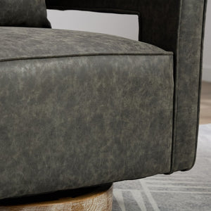 English Elm 28.9"w Swivel Barrel Accent Chair Faux Leather Open Back with Rubberwood Base Gray W3188P417873