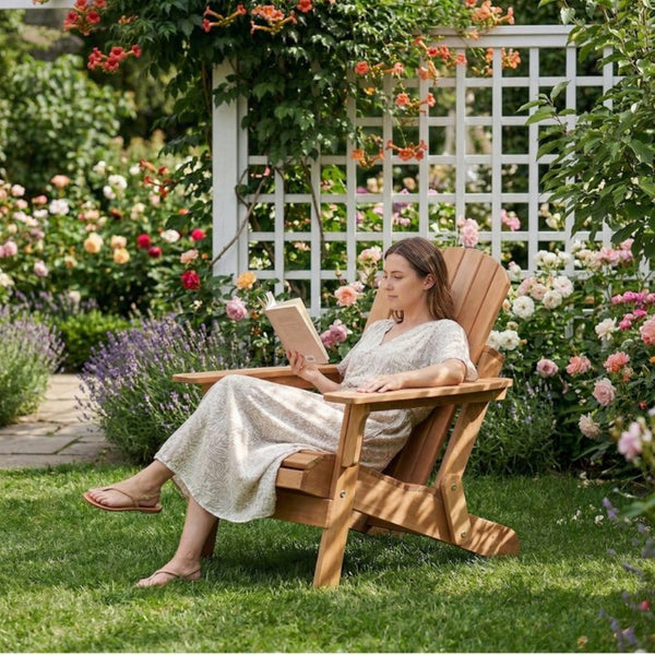 English Elm Oversize Hemlock Wood Folding Adirondack Chair for Porch Poolside Patio Backyard W2640P307500