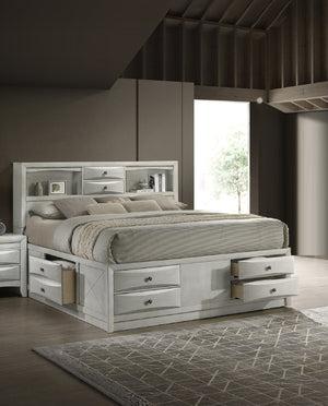 English Elm 1Pc King Bed With Built-In Shelving & Integrated Drawers - Stylish White Storage Solution For Small Spaces B2741S00150