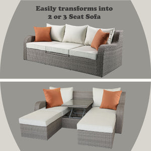 English Elm Salena Beige Fabric & Gray Wicker Sectional Sofa w/Hidden Lift Table, 2 Ottomans & Water‑Resist Cushions B2726P288343