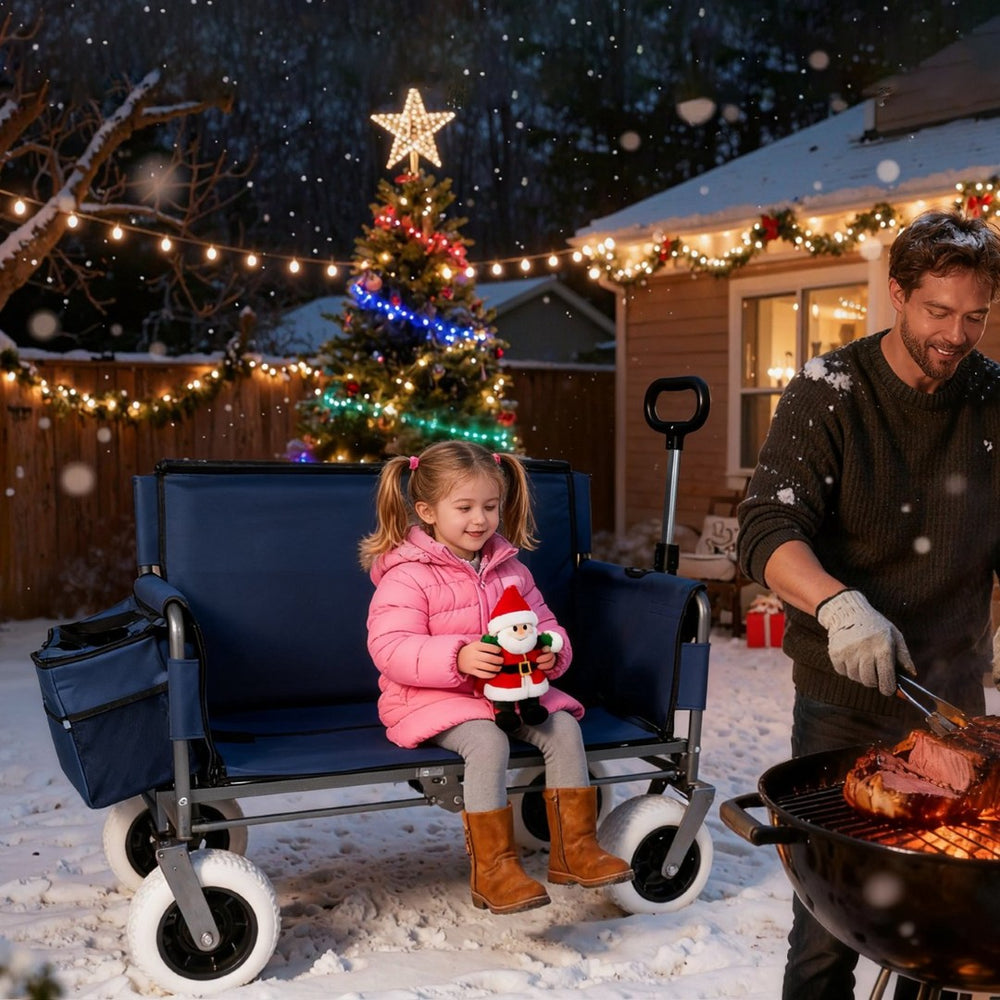 English Elm 3-in-1 Folding Wagon with Convertible Bench Seat Steel Frame 500lb All Terrain Dark Blue W2932P390464