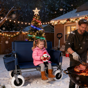 English Elm 3-in-1 Folding Wagon with Convertible Bench Seat Steel Frame 500lb All Terrain Dark Blue W2932P390464