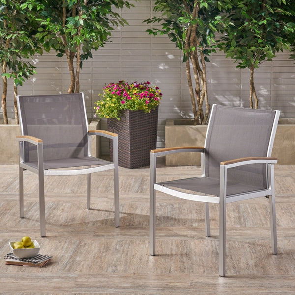 English Elm Luton Outdoor Aluminum Dining Chair with Mesh Seat and Faux Wood Armrests 62760.00