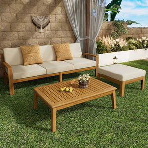 English Elm Christopher Knight Home® - GRENADA Teak Acacia 3-Pc L-Shape Sectional Sofa Set with Ottoman & Coffee Table, Water-Resist Cushions N757S637025B
