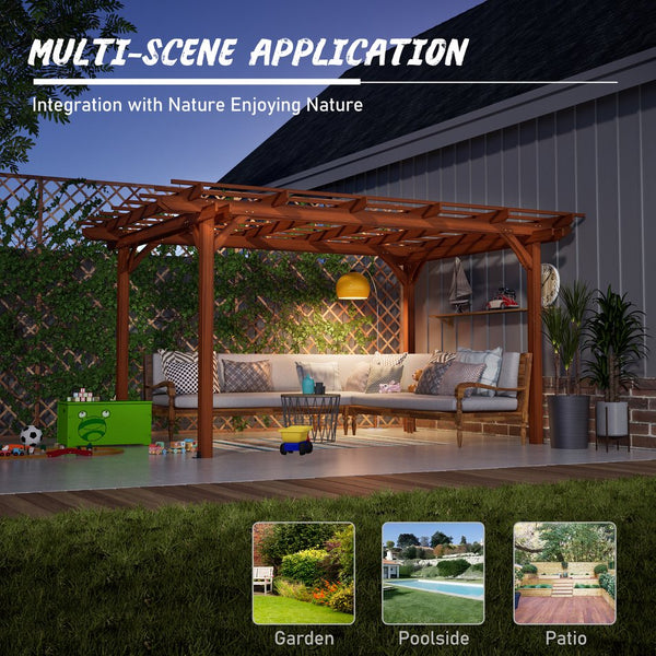 English Elm 12 12 x 10 FT Outdoor Wood Pergola with Waterproof Finish, Sturdy Brown Wooden Grape Trellis for Garden Patio Deck Support W1422S00054