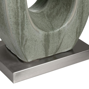 Crestview Collection 33.5"H Elegant Ceramic Table Lamp With Artistic Oval Cutout, Soft Green Shade & 3-way Socket   Cvazp149