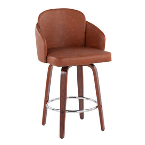 English Elm Fixed-height Swivel Counter Stools with Faux Leather Seats and Chrome Footrest Set of 2 B202S01814