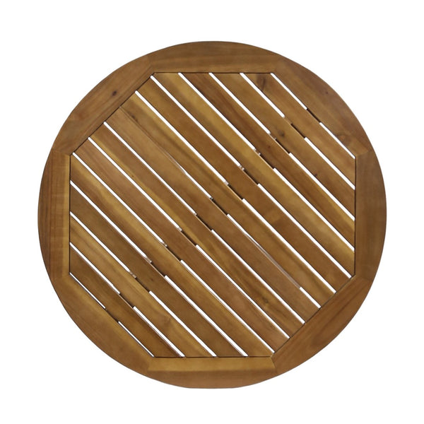 English Elm Stamford Solid Acacia Round Side Table Slatted X-base Design for Patio or Living Room Teak N770P414166T