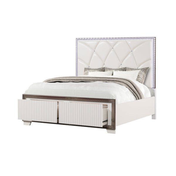 English Elm Fabio Contemporary King 4Pc Bedroom Set With Diamond Accents, Led Lighting & White Wood Finish B009S01583