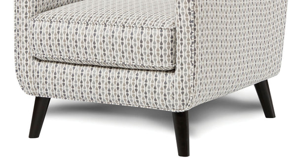 English Elm Soft Vintage Pop Art Upholstered Chair with Sloping Track Arms, Tapered Dark Wood Legs, Welt Trim B2741P376975