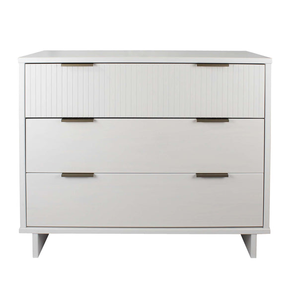 English Elm Granville 38" White Dresser - Modern 3-Drawer Storage With Glam Gold Hardware & Ribbed Front Design B365S00074