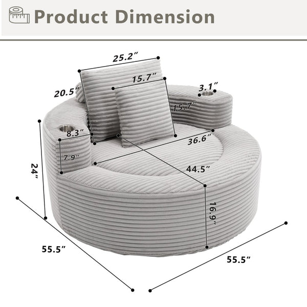 English Elm Round Cloud Sectional Sofa Bed with Memory Foam Cushions for Studio Living Spaces Grey W3224P444288