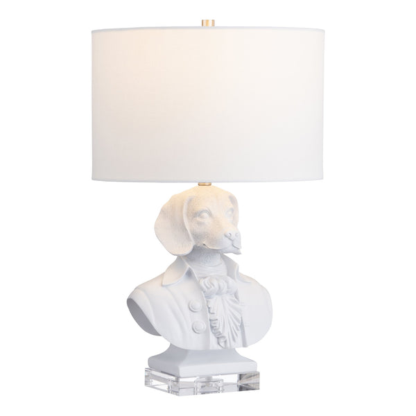 Crestview Collection 22.75"H Playful Dog Bust Table Lamp With Crystal Base, Elegant Linen Shade For Stylish Lighting   Cvazvp131wh