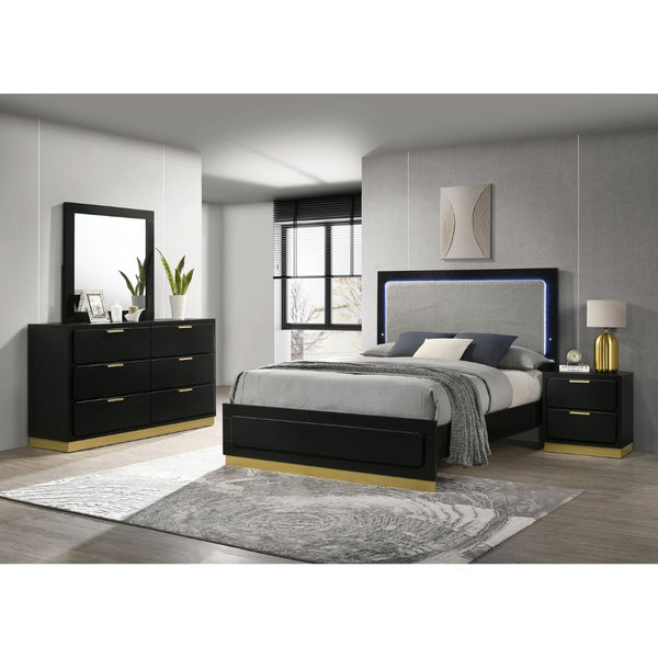 English Elm Sophia Black 4-Piece Queen Bedroom Set – Modern Elegance With Gold Accents And Plush Comfort Design B062S01077-GIGA