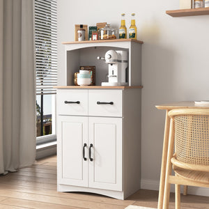 English Elm Wooden White Kitchen Microwave Pantry Cabinet with Drawer, 125lb Load-Bearing, Durable Painted Finish W40953988