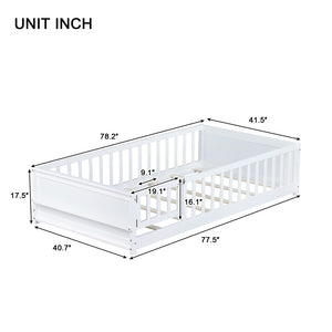 English Elm Twin Size Floor Bed With Integrated Book Rack & Cozy Nook For Imaginative Kids’ Bedrooms, White W504P345769-GIGA