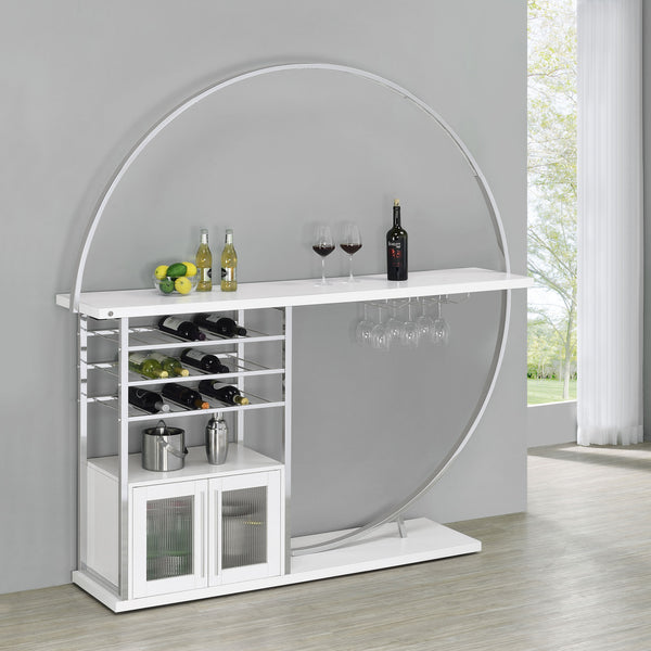 English Elm Casey Sculptural Moon-Frame 2-Door LED Home Bar with Stemware Racks, Cabinet & Spacious Shelf B062P353403