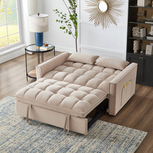 English Elm 4 Loveseat Sofa Bed with Storage Pockets & Armrests, Convertible Pull-Out Sleeper with Wheels, Tufted Comfort and Durable Frame for Small Spaces taupe W2186P166128