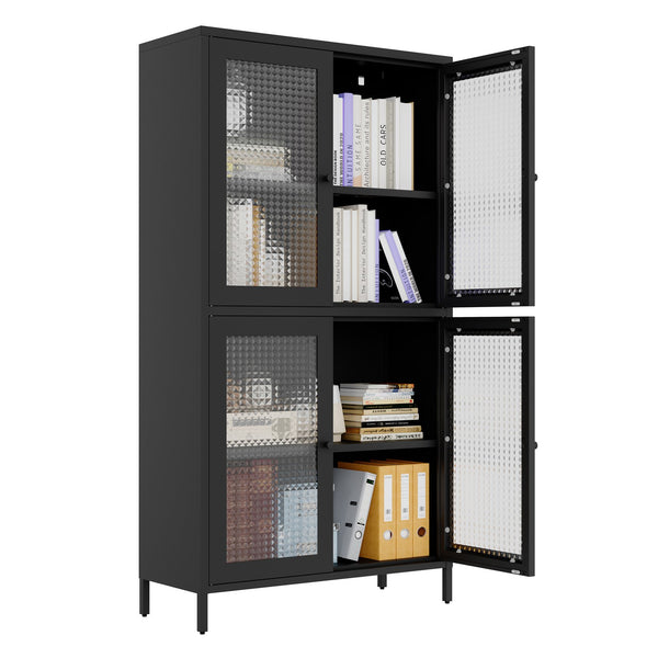 English Elm Classic Metal Storage Cabinet - Elegant Display Case With 4 Glass Doors & Adjustable Shelves For Home W2378P176270