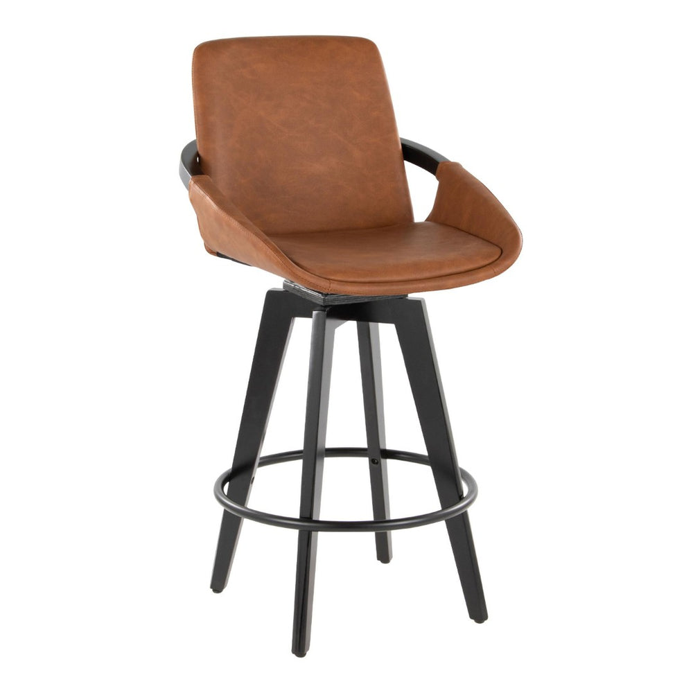 English Elm Fixed-height Swivel Counter Stools with Faux Leather Seats and Chrome Footrest Set of 2 B202S02150