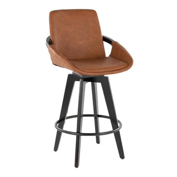 English Elm Fixed-height Swivel Counter Stools with Faux Leather Seats and Chrome Footrest Set of 2 B202S02150
