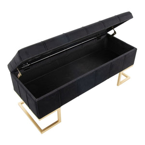 English Elm Storage Bench with Button Tufted Velvet Seat and Gold Tapered Legs for Bedroom B202P471510