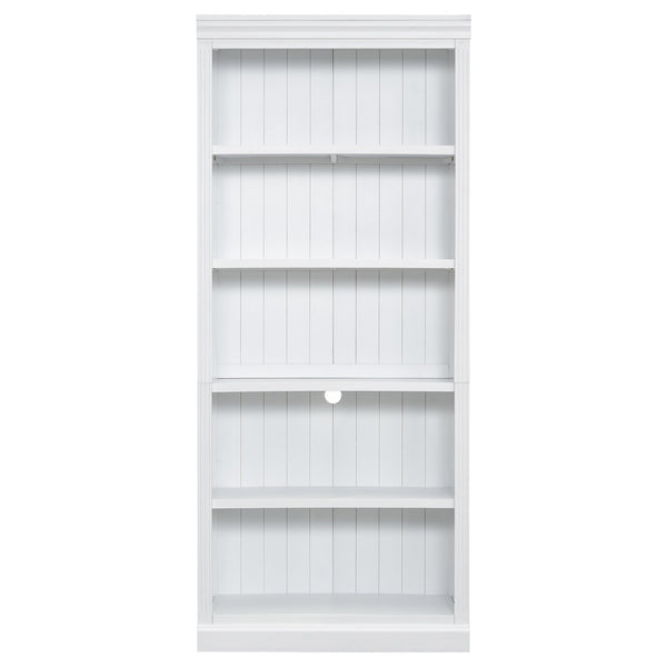 English Elm 83" 5-Tier Bookcase Suite with LED Light Strip, Adjustable Shelves, Cable Management & Solid Wood Frame White N751S246920K